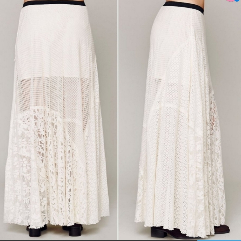 FP One Free People  Lace Patchwork Maxi Skirt